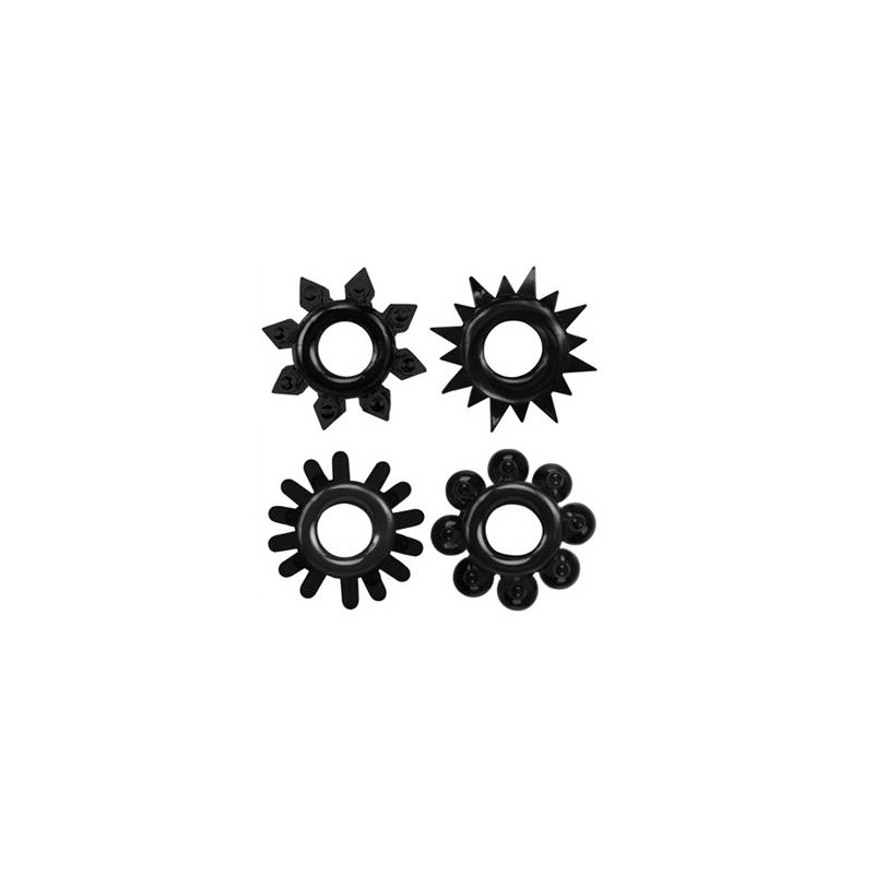 Get Lock Lot de 4 Cockrings souples Ring Stars Noirs